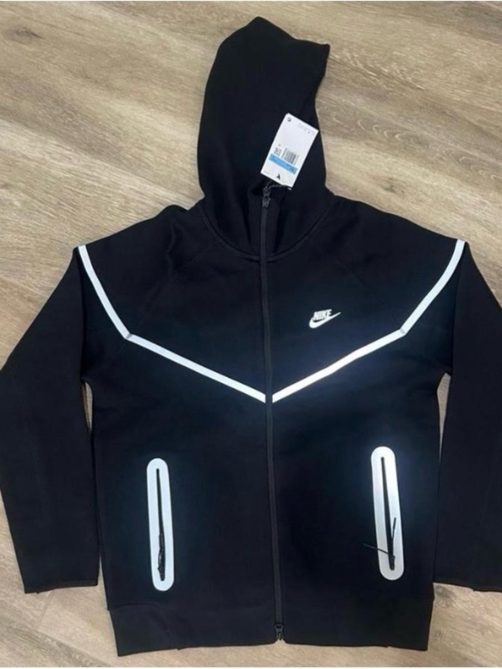 Nike Black Hoodie with White Reflective Chevron